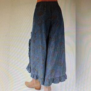 Easel plus patterned tensel washed denim washed print chambray pants NEW
